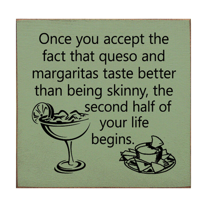 Funny Queso and Margarita Quote Wood Sign Kitchen Wall Decor