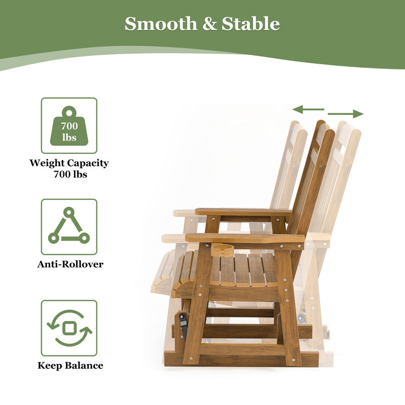 Poly Lumber Patio Glider for One Person, Ergonomic Deep Seat and High Backrest, with Removable Cup Holders, Wood-Like Pattern, Heavy Duty 700 LBS, for Outdoor Patio Garden Yard image number 6