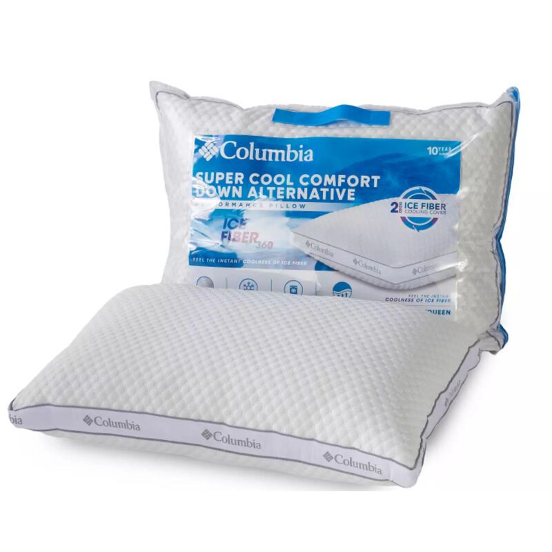 Columbia Comfort Ice Fiber Side Sleeper Down Alternative Bed Pillow - Instant Cooling 2 Sided Ice Fiber Cover - Supportive and C