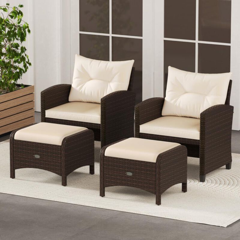 Hivvago 2 Pieces Outdoor Patio PE Wicker Ottomans with Removable Cushions
