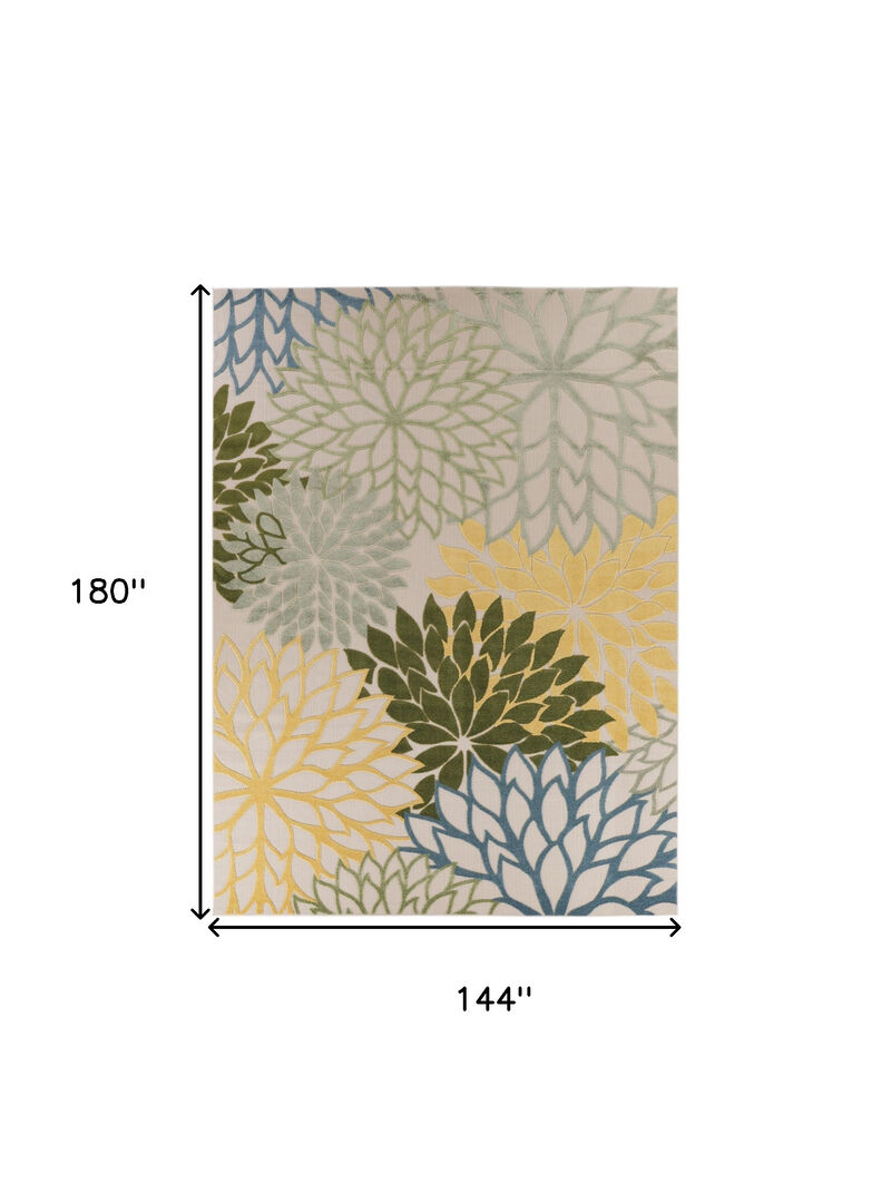 HomeRoots 12' X 15' Green Blue Yellow And Dark Green Floral Indoor Outdoor Area Rug image number 6