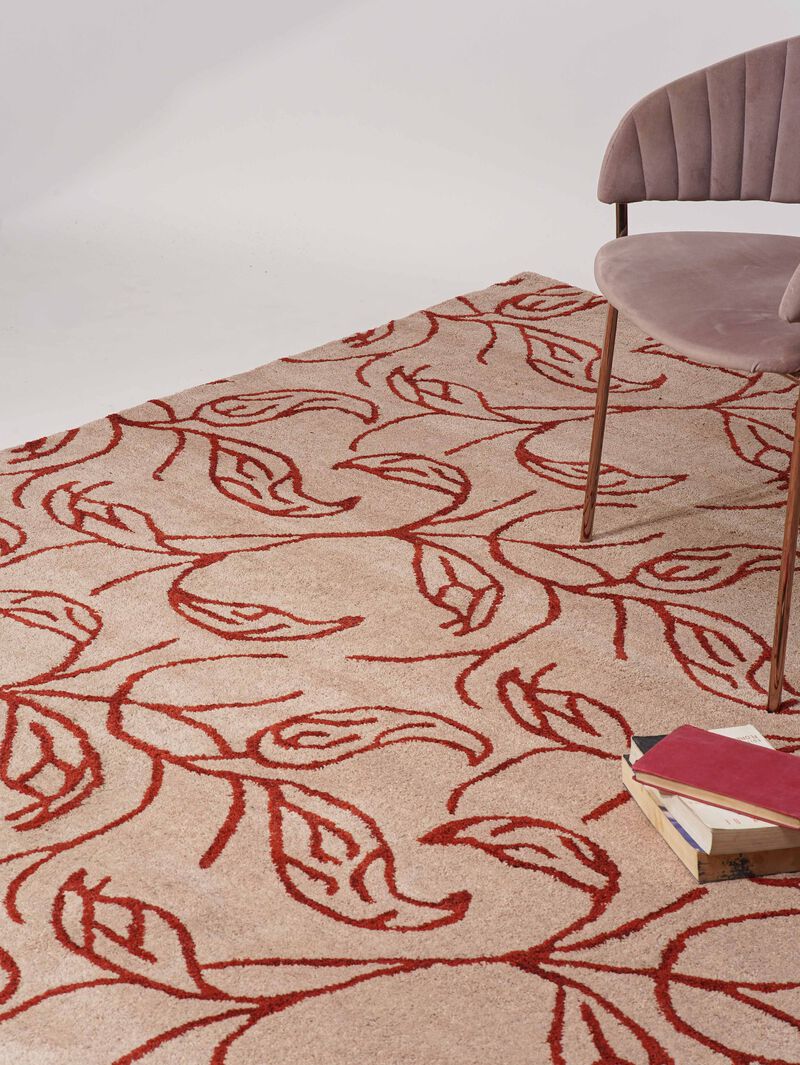 RUGSOTIC CARPETS HAND TUFTED WOOL ECO-FRIENDLY AREA RUGS  - Rectangle Shape, Cream & Red, Floral Modern Design, High Pile Thick Handmade Area Rugs for Living Room, Bed Room (K00726) image number 2