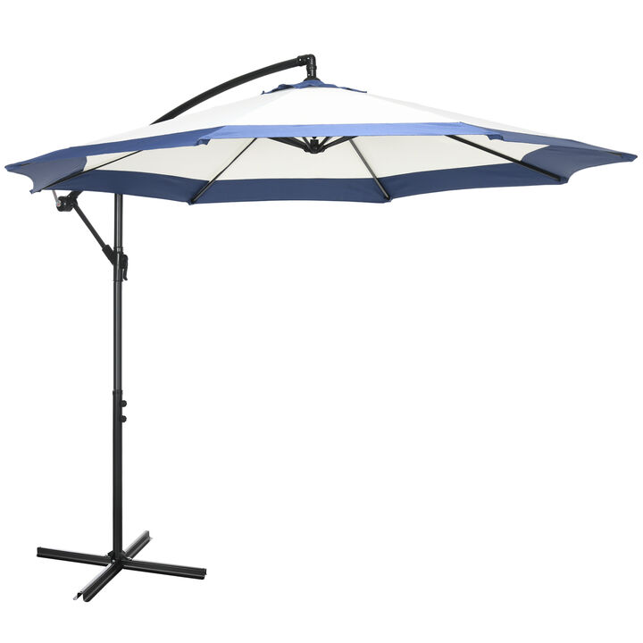 Outsunny 10FT Cantilever Umbrella, Offset Patio Umbrella with Crank and Cross Base for Deck, Backyard, Pool and Garden, Hanging Umbrellas, Navy Blue
