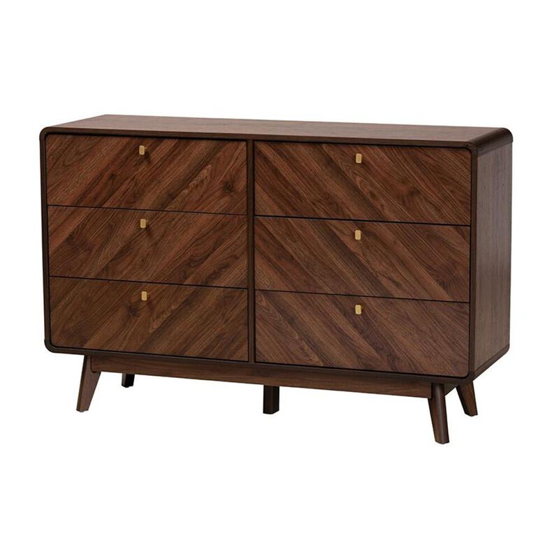 Baxton Studio Transitional Walnut Brown Finished Wood 6-Drawer Dresser