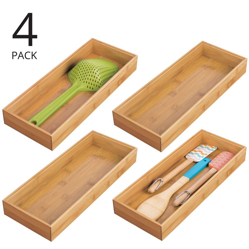 mDesign Stackable 15" Long Wooden Bamboo Drawer Organizer - 4 Pack, Natural Wood image number 3