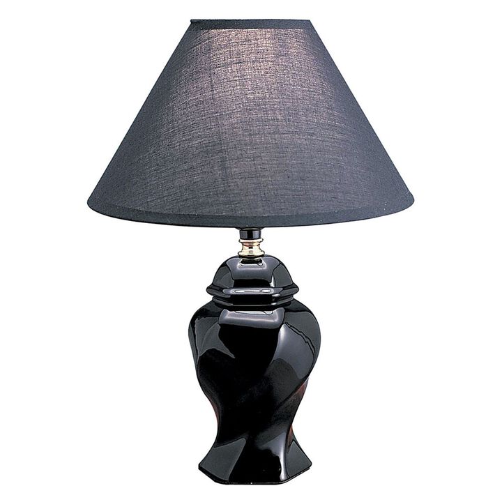 HomeRoots 13" Black Ceramic Bedside Table Lamp With Black Shade