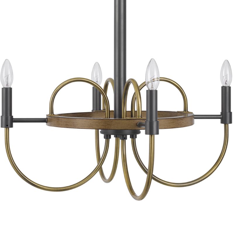 4 Light Candelabra Chandelier, Wood Base, Bronze and Gray Metal 24 Inch image number 6