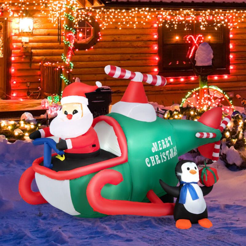 6.2 Feet Christmas Inflatable Santa Claus Driving Helicopter and Penguin Holding Gift