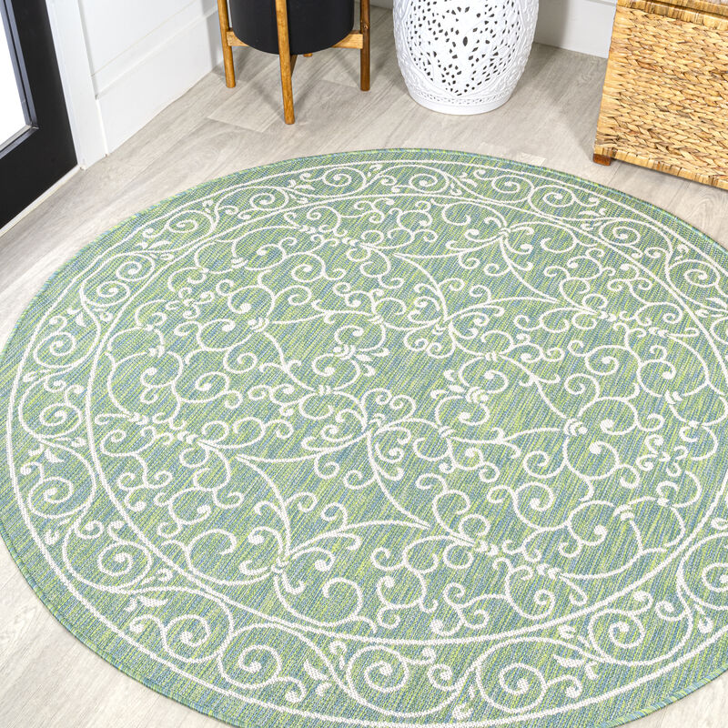 Charleston Vintage Filigree Textured Weave Round Indoor/Outdoor Area Rug