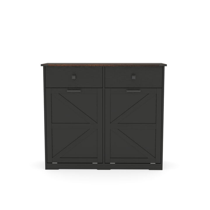 TATEUS Farmhouse Barn Style Trash Cabinet  Double Tilt-Out, 20 Gallon