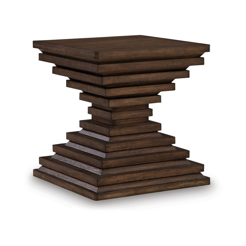 Reem Side End Table, Square Geometric Hourglass, 28 Inch Dark Brown image number 0
