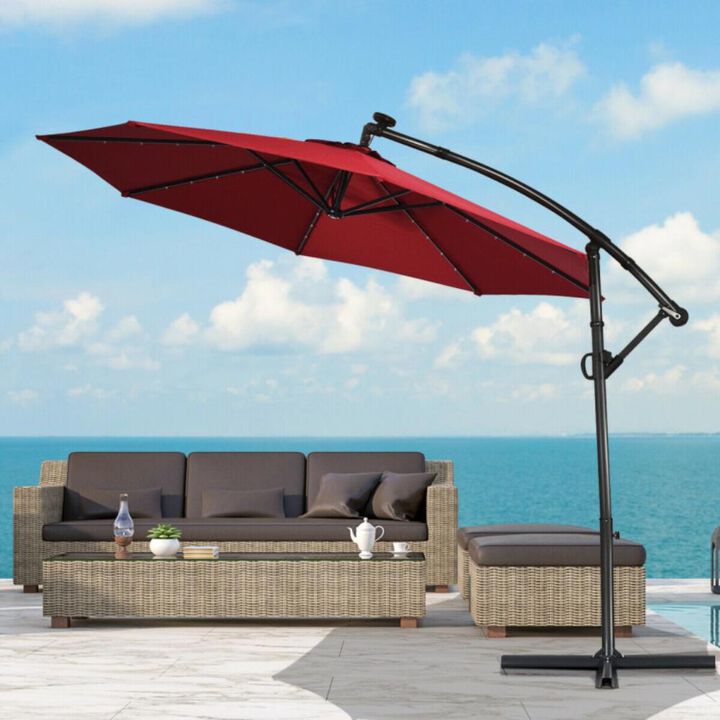 Hivvago 10 Feet 360&deg; Rotation Solar Powered LED Patio Offset Umbrella without Weight Base