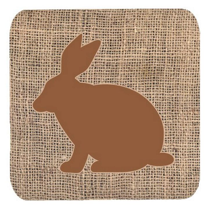 Caroline's Treasures BB1002-BL-BN-FC Rabbit Burlap and Brown Foam Coasters (Set of 4), 3.5 H x 3.5 W, Multicolor