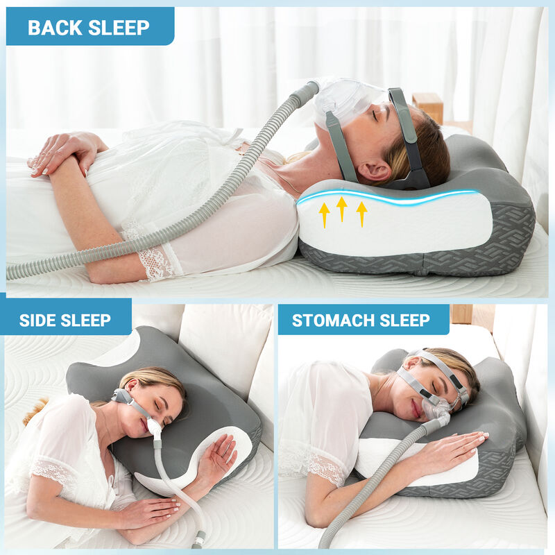 Elviros Cervical Neck Pillow for Neck Pain Relief, CPAP Pillow for Side, Back & Stomach Sleepers, Ergonomic Orthopedic Pillow for CPAP Users to Reduce Air Leaks and Mask Pressure, Dark Grey