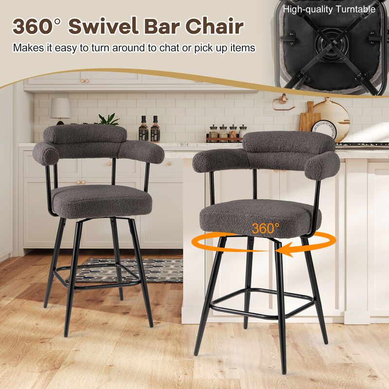 Swivel Bar Chairs Set of 2 Counter Height with Curved Back and Armrests image number 6