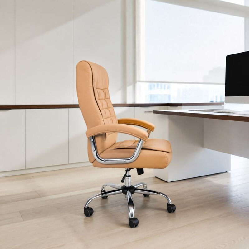 GOODSILO High Back Executive PU Leather Office Chair Ergonomic Swivel Desk Chair with Spring Seat, Chrome Arms, 350lbs Capacity for Home Office image number 2