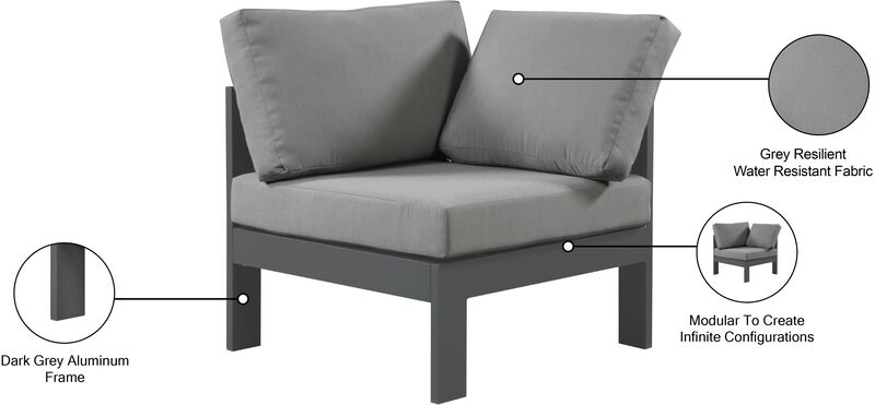Meridian Furniture Nizuc Grey Water Resistant Fabric Outdoor Patio Aluminum Corner Chair image number 7