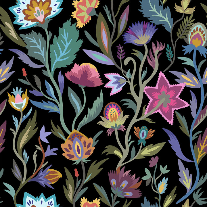 Mallory Black Vivid Floral Wallpaper (Set of 2)