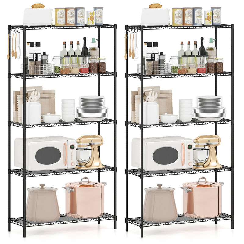 2 Pack 5 Tier Wire Shelving Units with Metal Frame for Garage and Warehouse-Black image number 3
