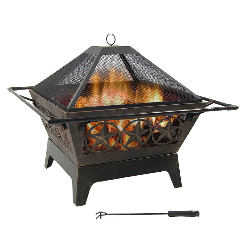 Sunnydaze 32 in Northern Galaxy Steel Fire Pit with Grate, Screen and Poker image number 1