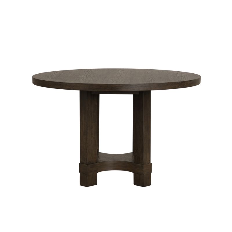 Cora 48 Inch Dining Table, Round Rubberwood Frame, Brown Ash Veneer image number 4