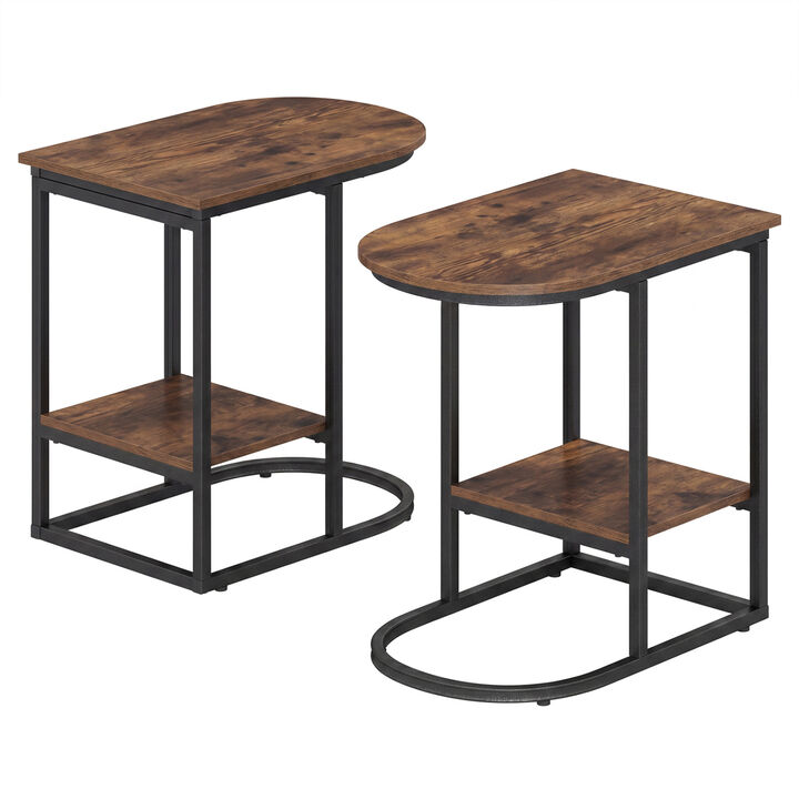 Modern C-Shaped Side Table with Storage Shelf for Sofa Use