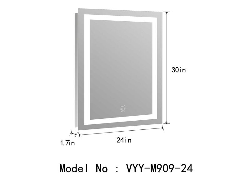 Superior 24 in. W x 30 in. H Rectangular Frameless Anti-Fog Wall Bathroom LED Vanity Mirror in Silver