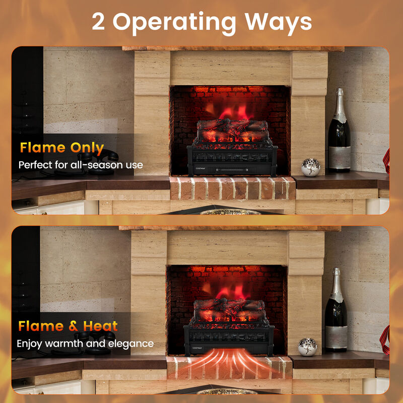 20 Inch Electric Fireplace Heater with Realistic Pinewood Ember Bed-Black