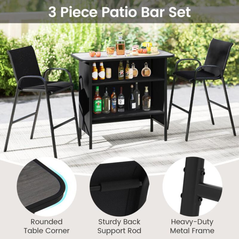 Hivvago 3 Piece Outdoor Bar Set with Footrest and 2-Tier Shelf