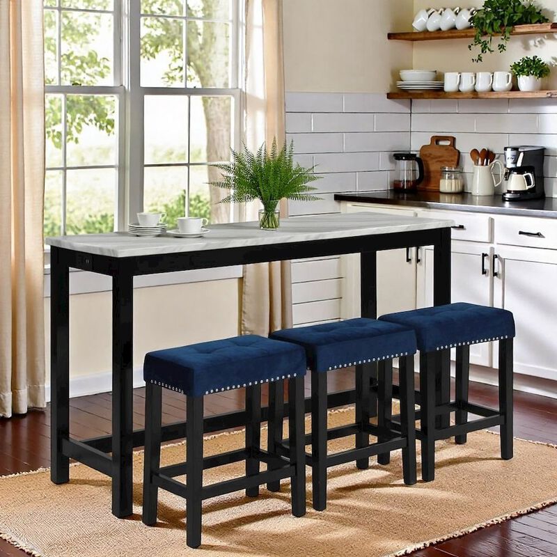 Blue Bar Table Set &ndash; Console Table with Stools for Kitchen or Lounge image number 2