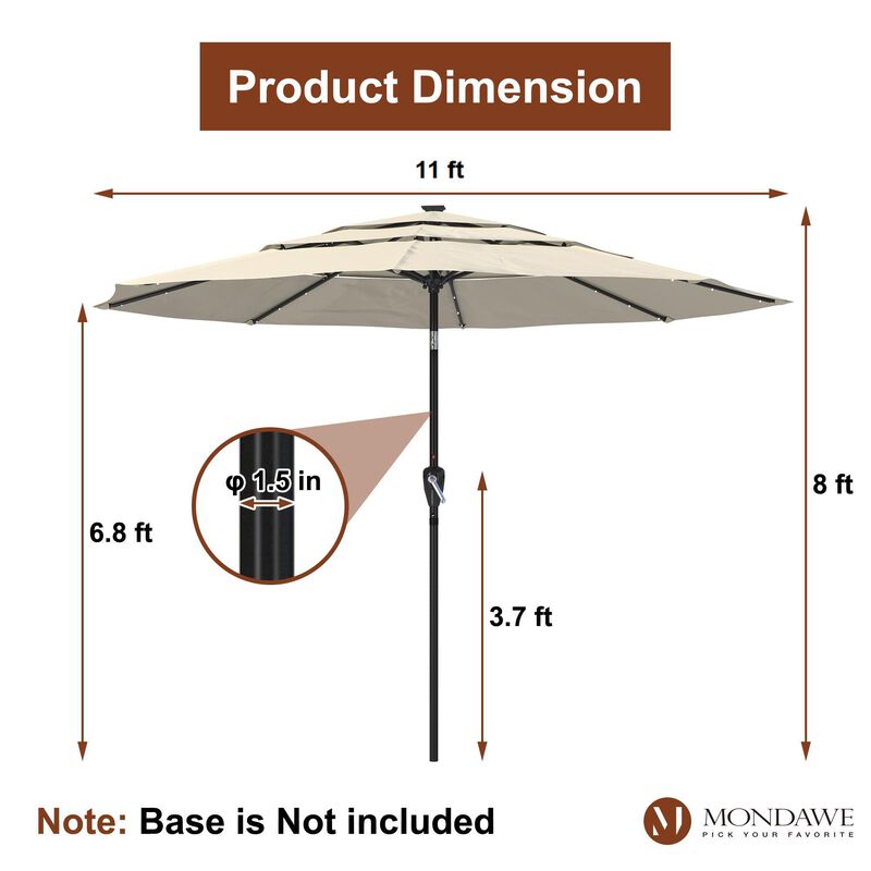Mondawe 11 ft. Market Patio Umbrella 3-Tiers Crank and Tilt Outdoor Umbrella with LED Lights
