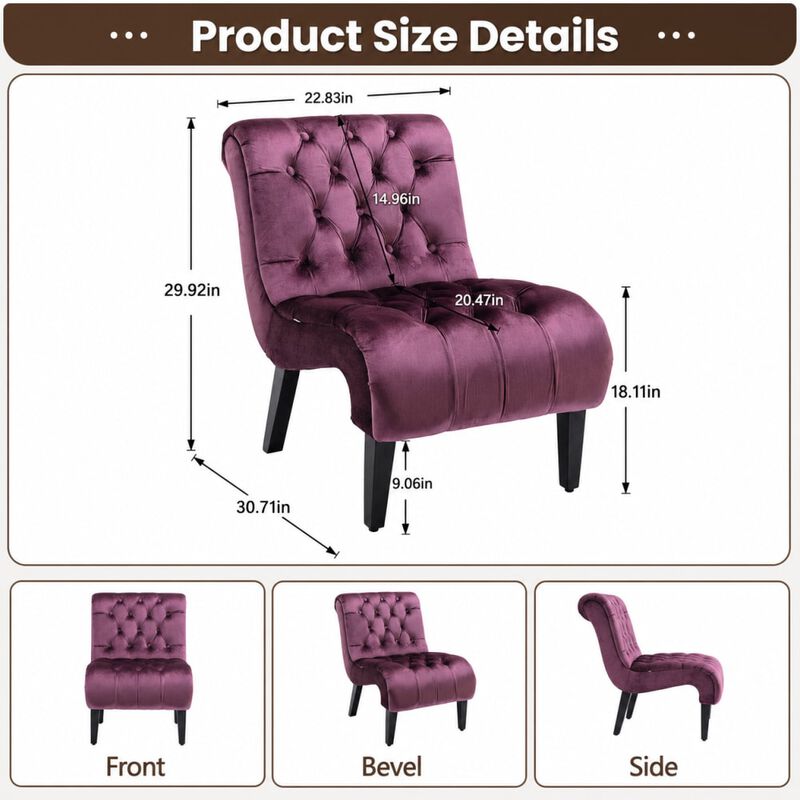 GOODSILO Armless Velvet Upholstered Accent Chair Leisure Chair with Wooden Legs for Living Room, Bedroom, Office, Small Spaces image number 1