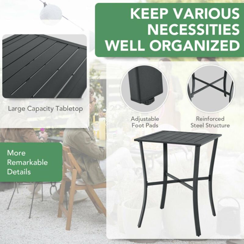 Hivvago 3 Pieces Rattan Bar Furniture Set with Slat Table and 2 Cushioned Stools