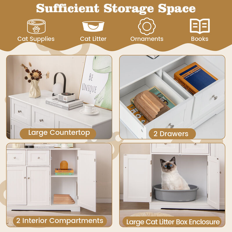 Cat Litter Box Enclosure with Storage &ndash; Double Drawer, Triple Door Setup for Easy Access & Odor Control image number 5