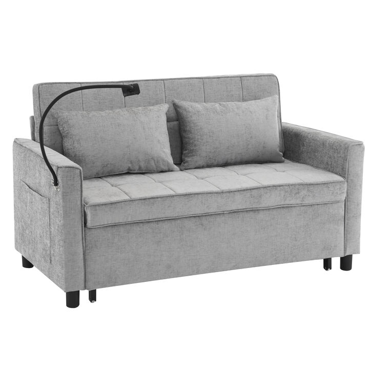 Whisen Pull-out  Loveseats, Reversible Backrest Cushion, Side Pockets, 2 USB Ports, Phone Holder