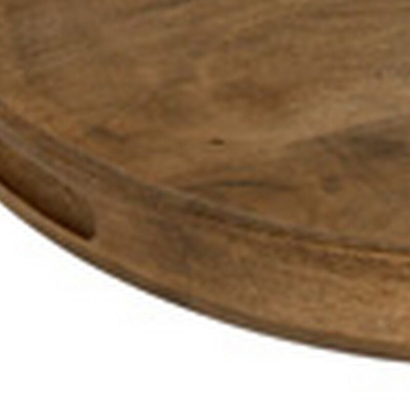 Bera Serving Tray, 24 Inch Round, 2 Handles, Industrial Brown Gray Finish - Benzara
