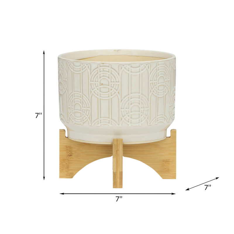 7" Circles Planter on Stand, White