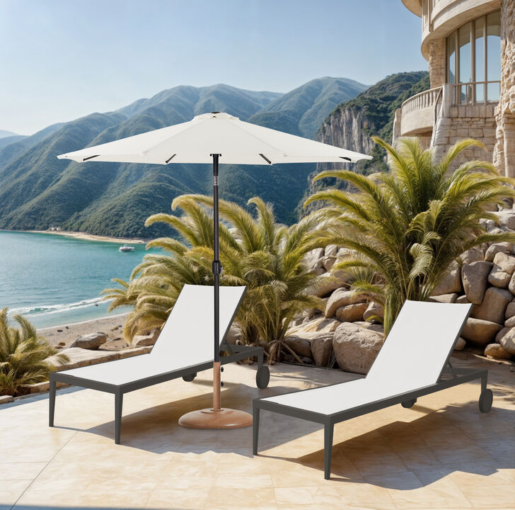 Meridian Furniture Fiji White Fabric / Teak Aluminum Patio Umbrella with Base Sets