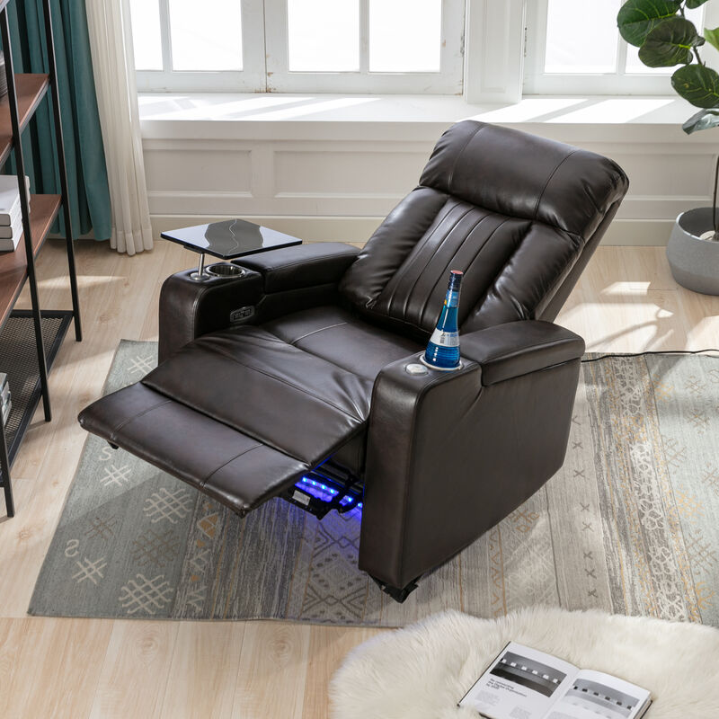Whisen Power Recliner with Storage Arms, Cupholders & Tray Table