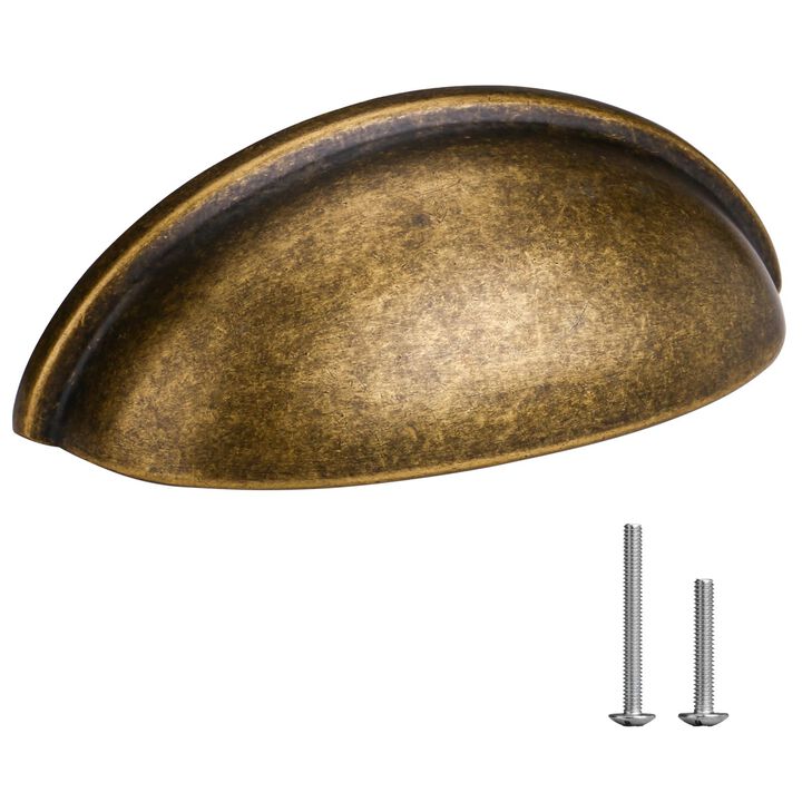 HOMOTEK 10 Pack Drawer Bin Cup Pulls Dresser Pulls for Cabinets Brass Bronze - 3 Inch Hole Centers Furniture Handles,Kitchen Cab