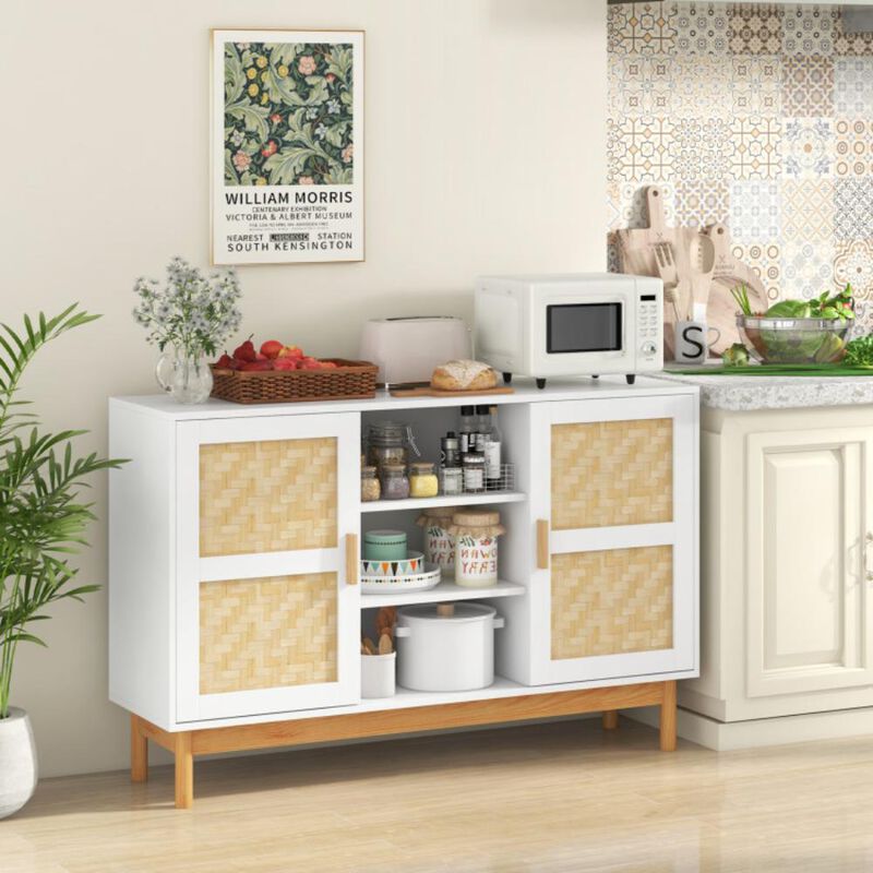 Hivvago 48 Inch Sideboard Buffet Cabinet Floor Storage Cabinet with 2 Bamboo Woven Doors