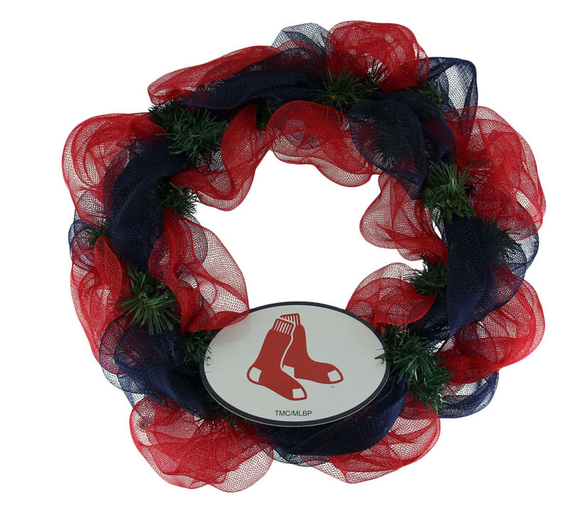 MLB Boston Red Sox Logo Mesh Holiday Door Wreath
