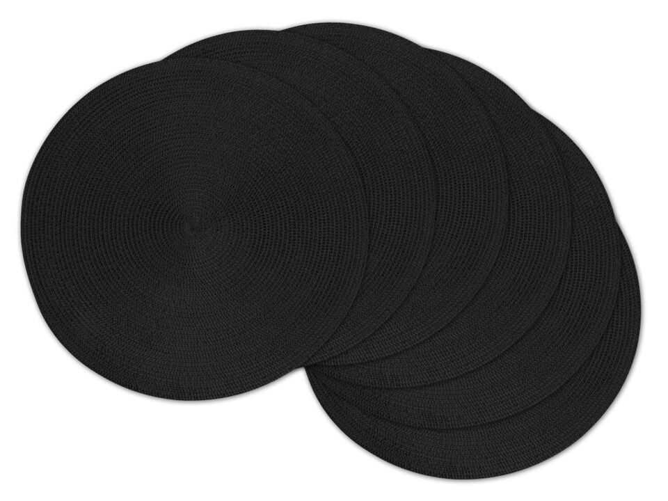 Set of 6 Black Woven Round Placemats 15"