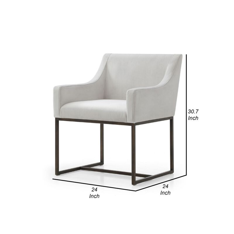 Cid 24 Inch Modern Dining Chair, Armrests, Tight Back, White, Antique Brass - Benzara image number 6