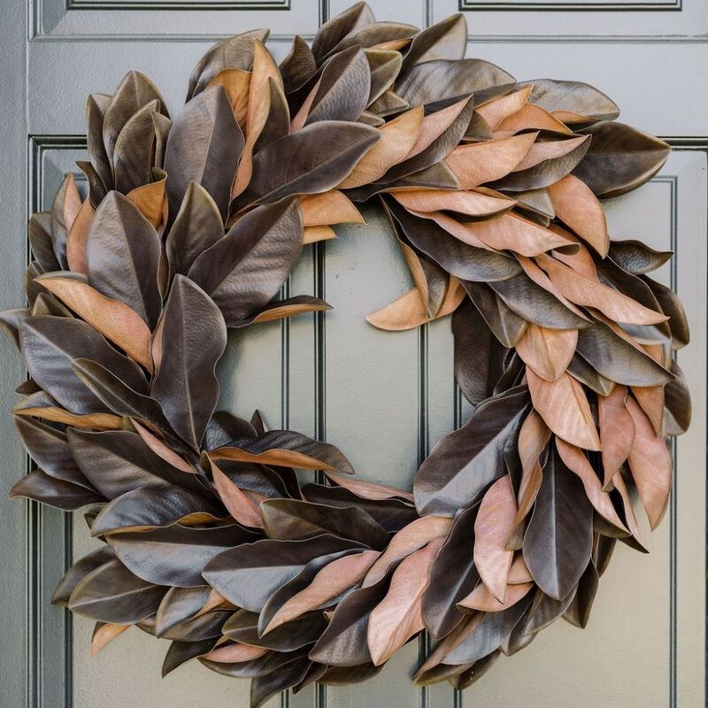 30" Faux Brown Magnolia Leaf Wreath image number 4