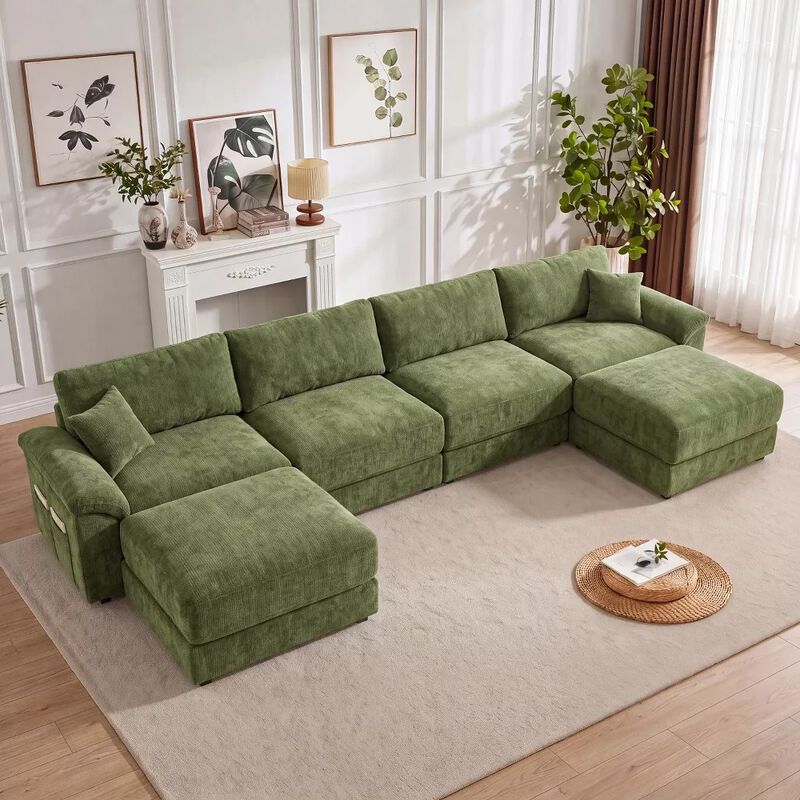 Vipbear 150 Inch Chenille Oversized Modular Sectional Sofa U Shaped Cloud Couch with Movable Ottoman image number 9