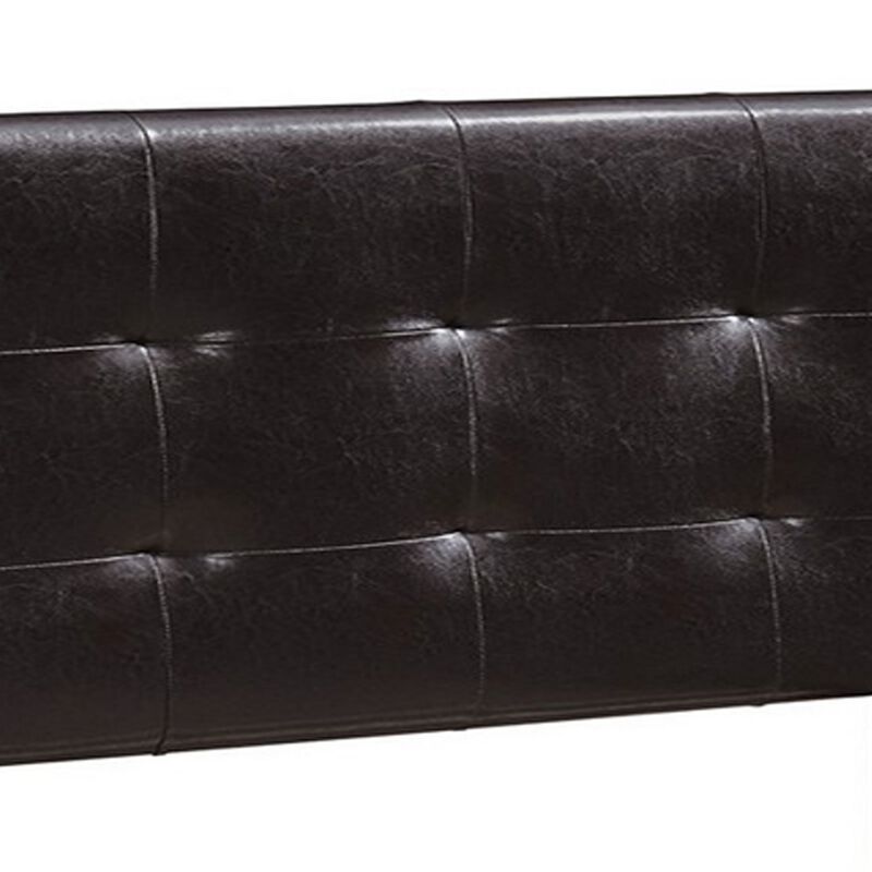 Queen Leatherette Bed with Checkered Tufted Headboard, Dark Brown-Benzara