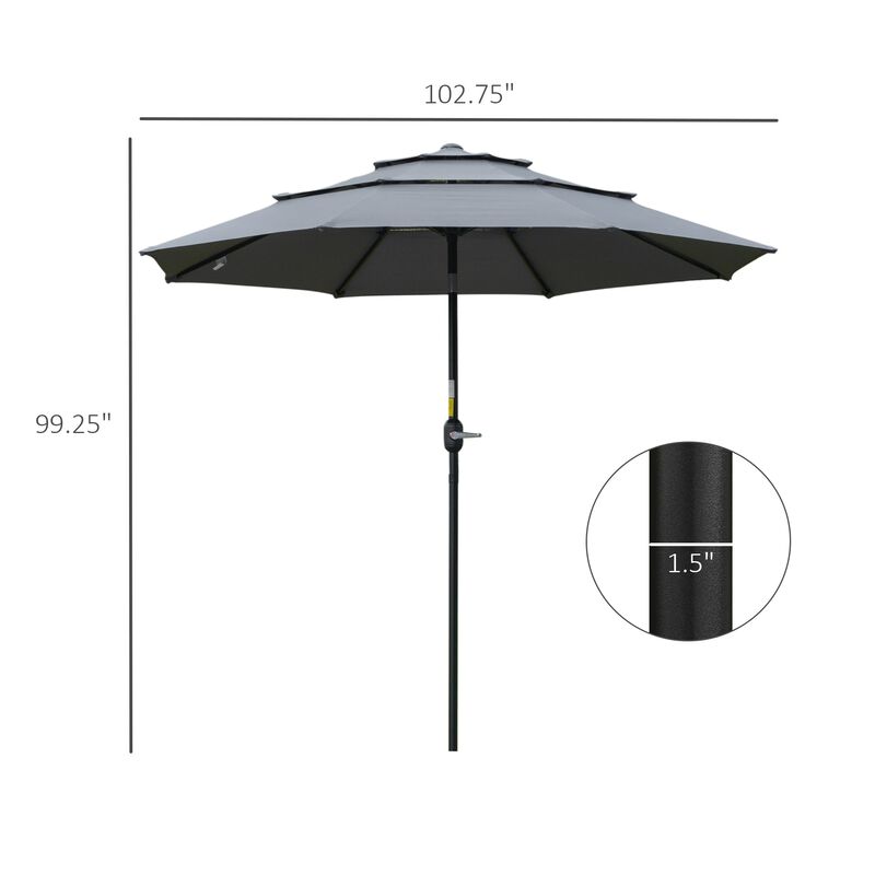 Dark Grey Patio Shield: 9' 3-Tier Outdoor Umbrella with Crank Tilt