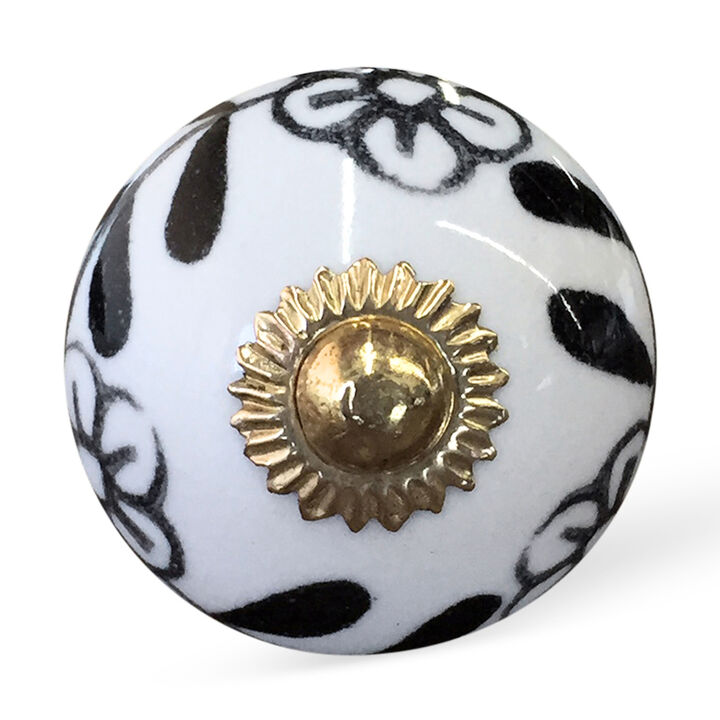 HomeRoots Set of Eight Blue And White Ceramic And Metal Drawer Pull Knobs