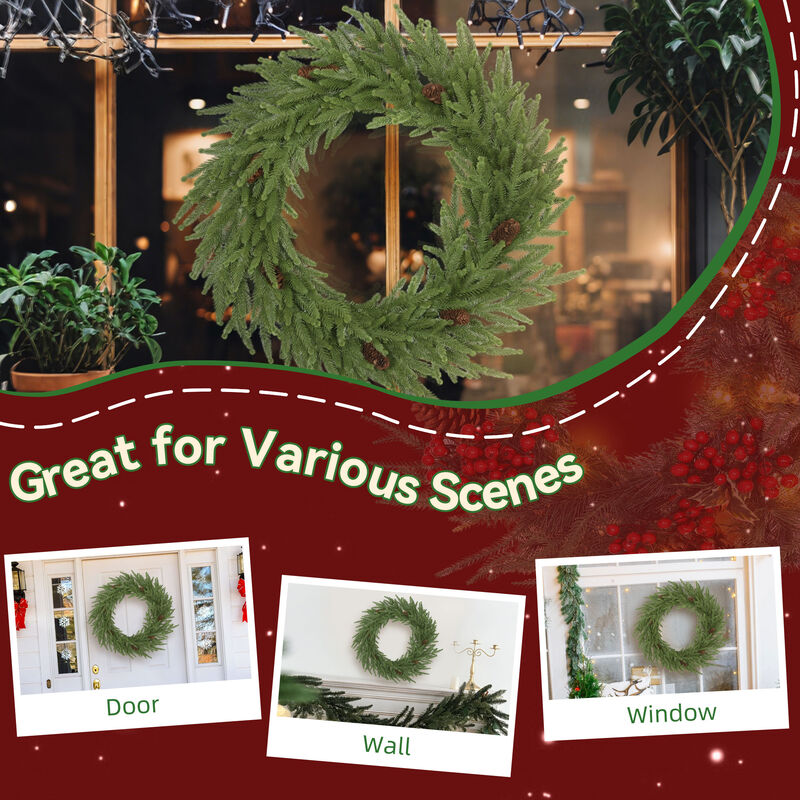 BreeBe 24 Inch Artificial Christmas Wreath with Pine Cones image number 5